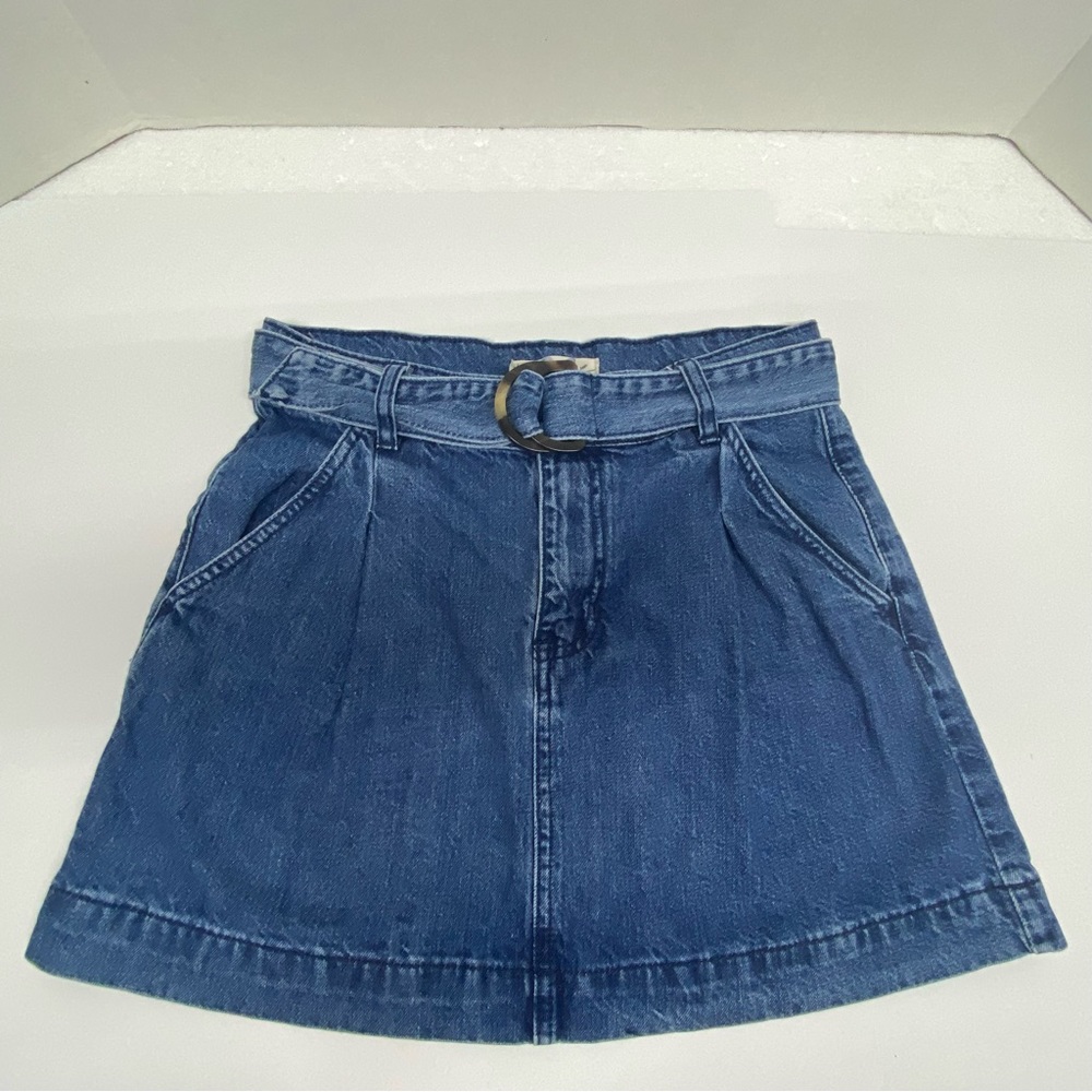 Free People We the Free Jade Denim Jean Mini Skirt Size 26 W/ Belt Preppy Trendy
